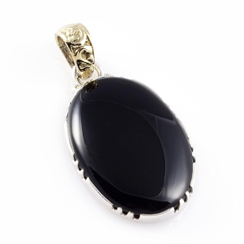 Подвеска из натурального черного оникса из стерлингового серебра 925 пробы в двух тонах 1,5'' c1b70