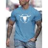 Men's Summer 100 Cotton Fashionable Casual Loose Plus Size Bull Skull Print Sports Round Neck Short Sleeved T-shirt Top