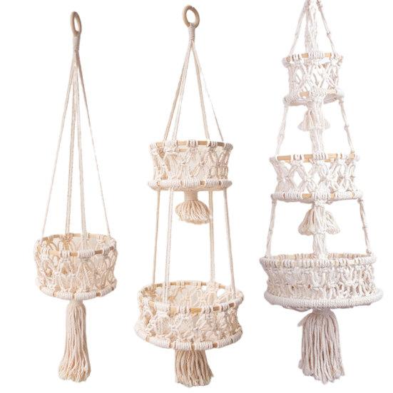 Hanging Basket Exquisite Hollow Woven Cotton Rope Handmade Storage Flowerpot Net Plant Hanger for Home