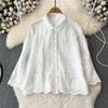 2025 Новая летняя весенняя блузка рубашка женская с длинным рукавом базовые модные топы футболки кружевные повседневные свободные белые футболки