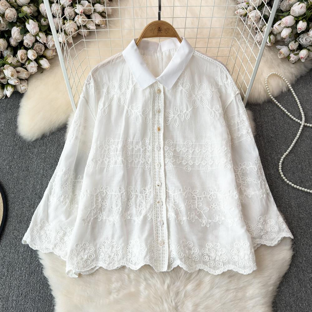 Dimanaf 2025 Новая летняя весенняя блузка рубашка женская с длинным рукавом базовые модные топы футболки кружевные повседневные свободные белые футболки