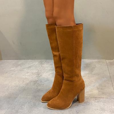 Женские замшевые сапоги до колена, женские однотонные высокие сапоги с острым носком, туфли в стиле ретро на высоком каблуке, длинные сапоги для женщин, осень-зима 2024 года