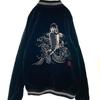 Used Karakuri Tamashii Sukajan Jacket, Carp Embroidery, Velvet, Velour, Raglan, L, Black, Japanese Pattern