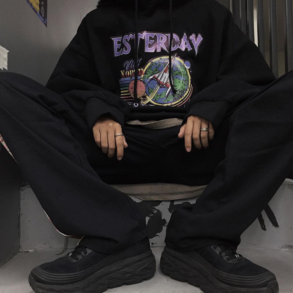 Осенне-зимняя плюшевая свободная толстовка с капюшоном в Корейском стиле, темный тонкий топ в стиле ретро, ​​мужская и женская мода