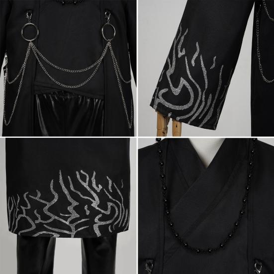 Черный Косплей Костюм Пальто Костюм Наряды Рубашка Брюки Шляпа Ремень Танцевальная Труппа