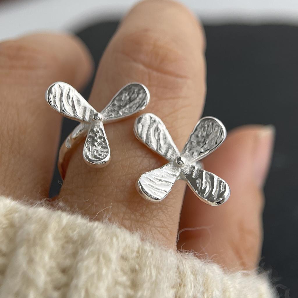 925 Sterling Silver Rings for Women Couple Minimalist Handmade Simple Flower Heart Ring Fine Jewelry Gift Prevent Allergy