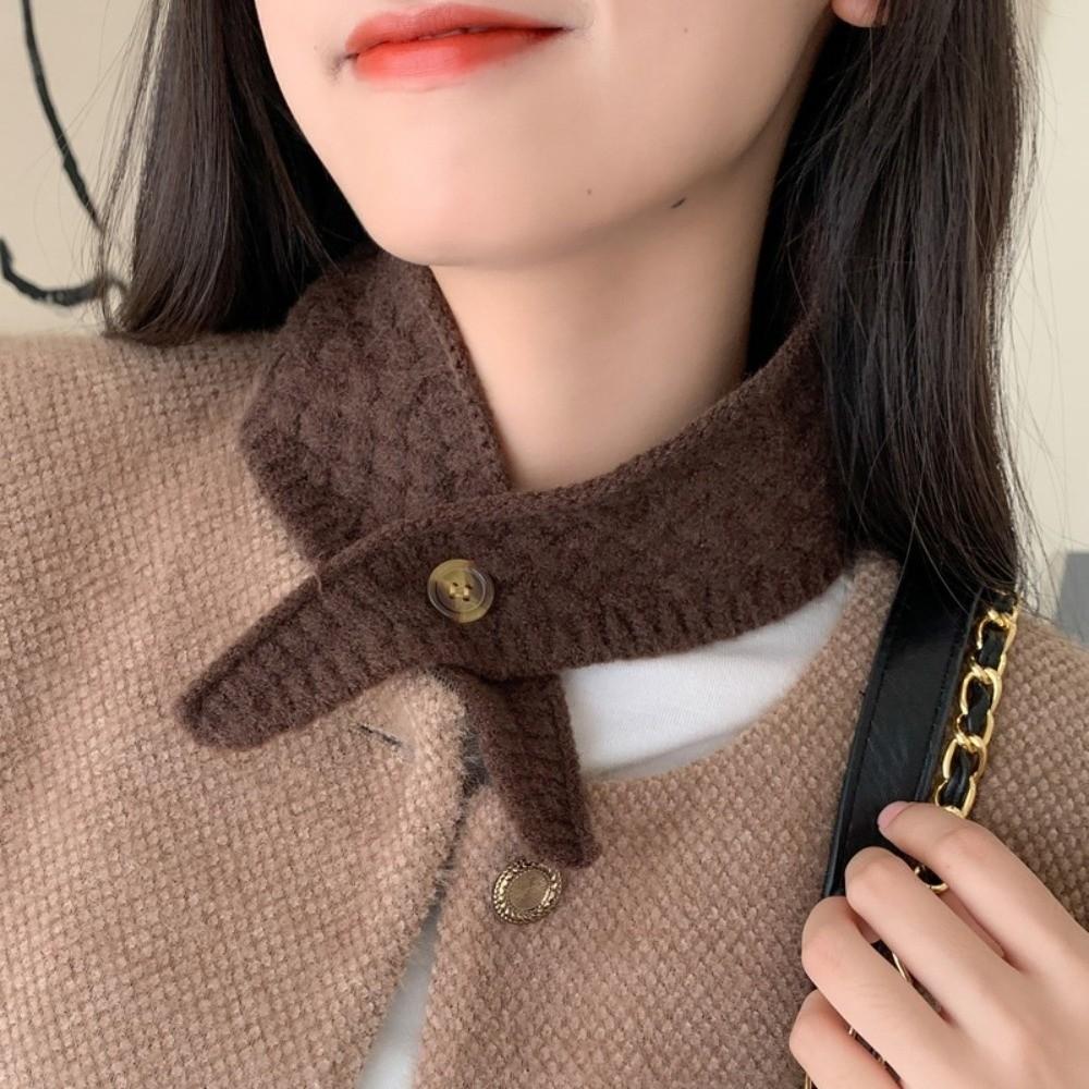 Windproof Wool Knitted Scarf Solid Color Women Winter Neckerchief Casual Cross Neck Warmer Girls