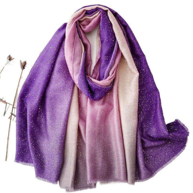 180*88cm Gradient Color Gold Foil Wrap Scarfs for Women Fashion Hijab Shimmer Sparkle Womens Scarves Bling Bling Shawls Cotton Feeling Shawl Scarf