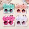 3Pcs/set Cheer Bow Hairclips Retro Flower Sunglasses for Kids Printing Handmade Hairgripes Girls Headwear Glasses Accessories
