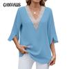 Женская весенне-летняя новая однотонная блузка из шифона с V-образным вырезом и рукавами средней длины