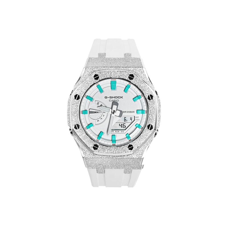Casio Кастомизированные часы, модифицированная серия, водонепроницаемые 200 м, люминесцентные, кварцевые, унисекс, белый циферблат GA-2100-7A7
