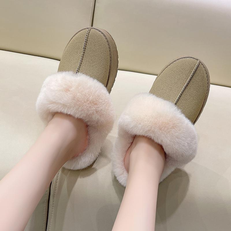 Зимние брендовые плюшевые хлопковые тапочки, женская обувь на плоской подошве, новые модные повседневные домашние замшевые шлепанцы на платформе на меху, теплые шлепанцы с открытой пяткой
