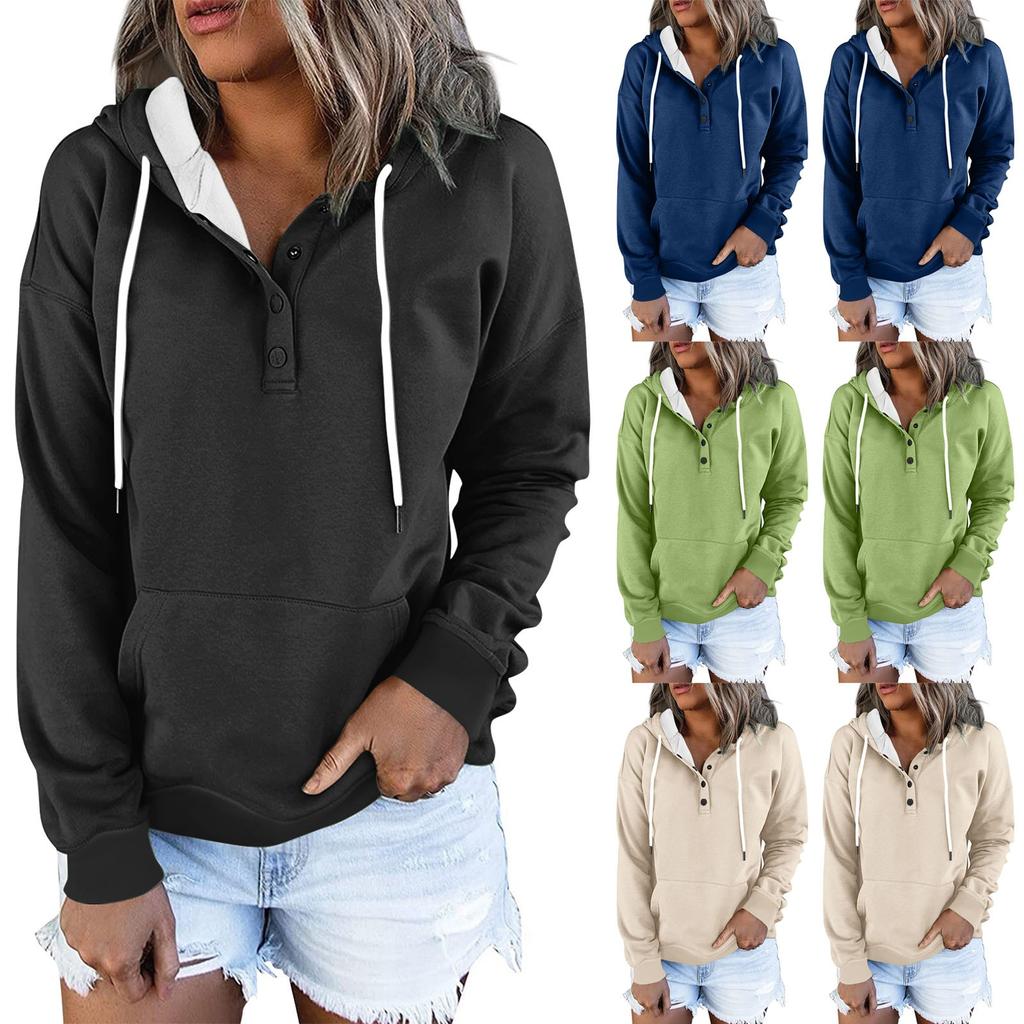 Women's Casual Fashion Solid Color Long Sleeve Pullover Hoodies Sweatshirts