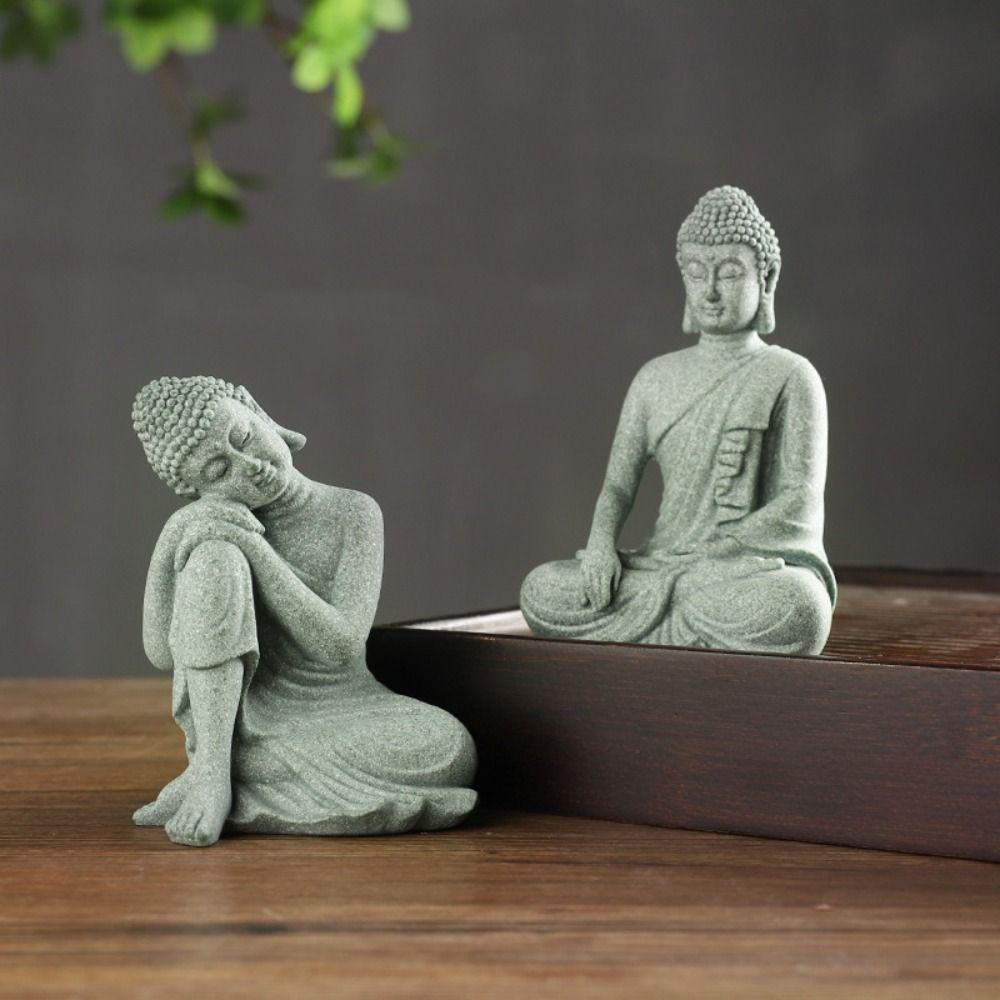 Green Sandstone Sandstone Buddha Sitting Posture Buddhist Ornament Tea Pet Indoor