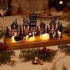 Elk Sleigh Candle Display Christmas Town Silhouette Holder, Wooden Tea Light Stand for Decorative Fireplace Accents Tabletop Decoration, Metal Festive