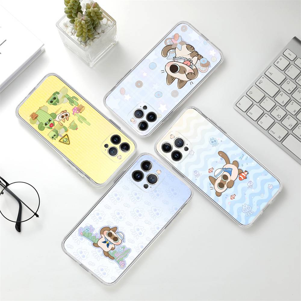 Мультяшная пара сиамских кошек TPU Силиконовый чехол для IPhone 11 12 13 14 15 16 17 Pro Max Ударопрочный Прозрачная задняя крышка