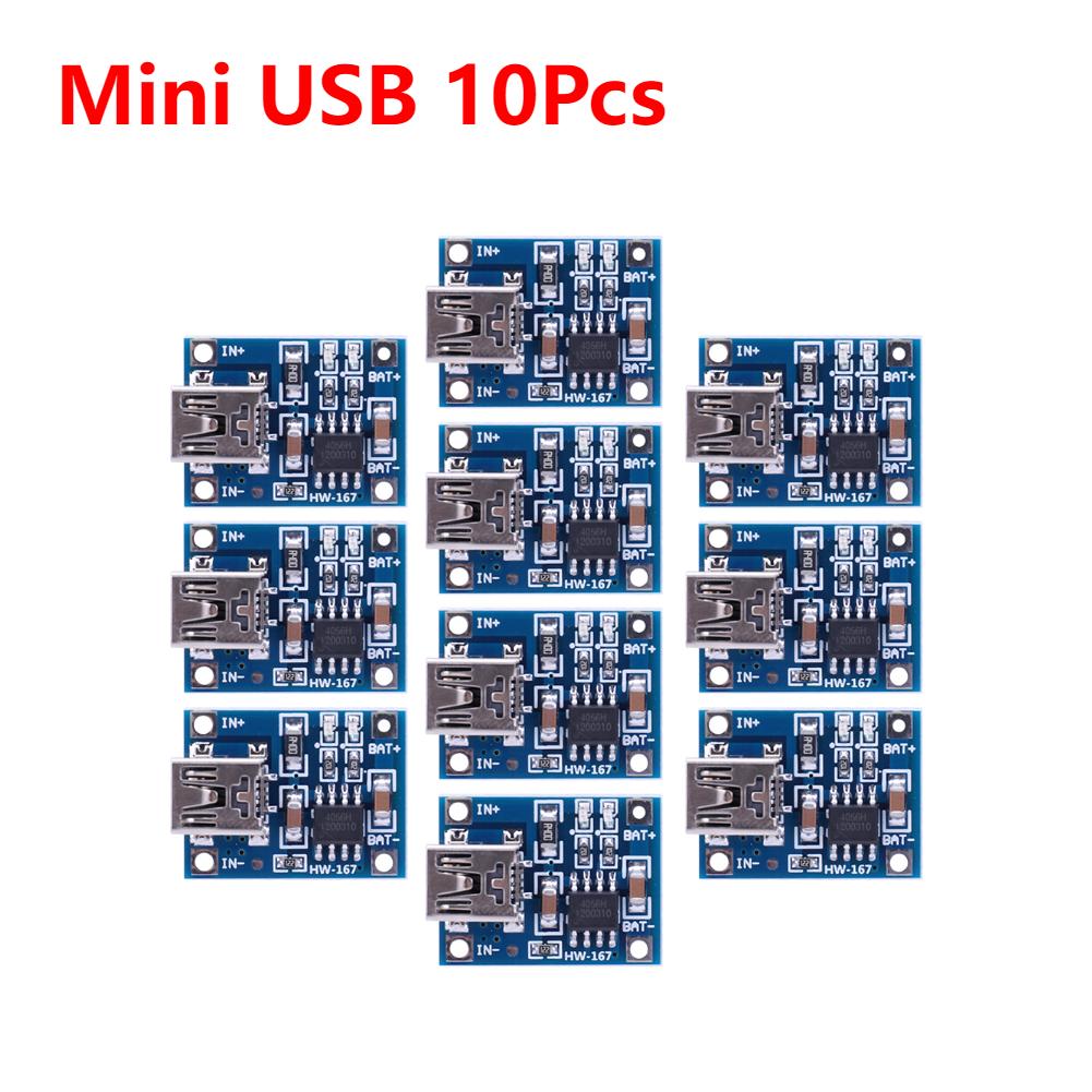 10-1PCS TP4056 Type-c/Micro/Mini USB 5V 1A 18650 Lithium Battery Charger Module Charging Board With Protection Dual Functions 1A