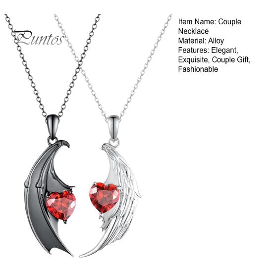 Парное ожерелье с крыльями ангела и дьявола, парное ожерелье с красными перьями и стразами, ювелирные изделия на День святого Валентина, подарки для пар