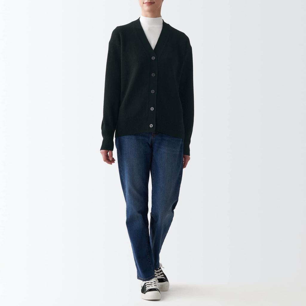 MUJI Кардиган шерстяной средней толщины с V-образным вырезом BAI13A2A Черный S Женский