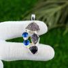 Womens day Sale Sterling Silver Amethyst Rough Stone Blue Topaz Pendant Jewelry