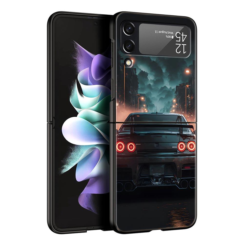 For Samsung Galaxy Z Flip 3 4 5 Hard Black Folding PC Phone Case Sports Car JDM Tokyo drift F1 Luxury For Samsung Z Flip3 Cover