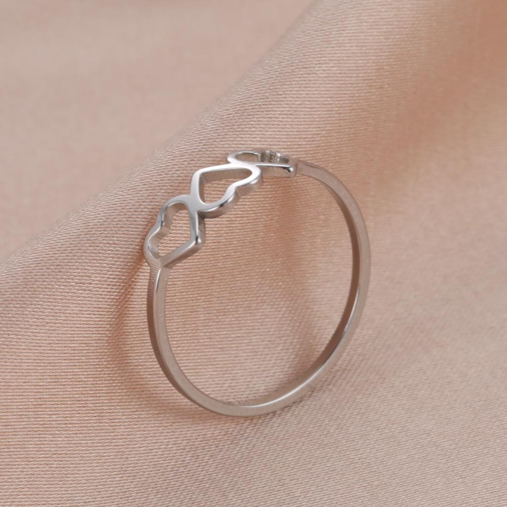 Minimalist Three Hearts Wedding Rings Stainless Steel Love Casual Finger Rings Friend Gift Trendy Jewelry