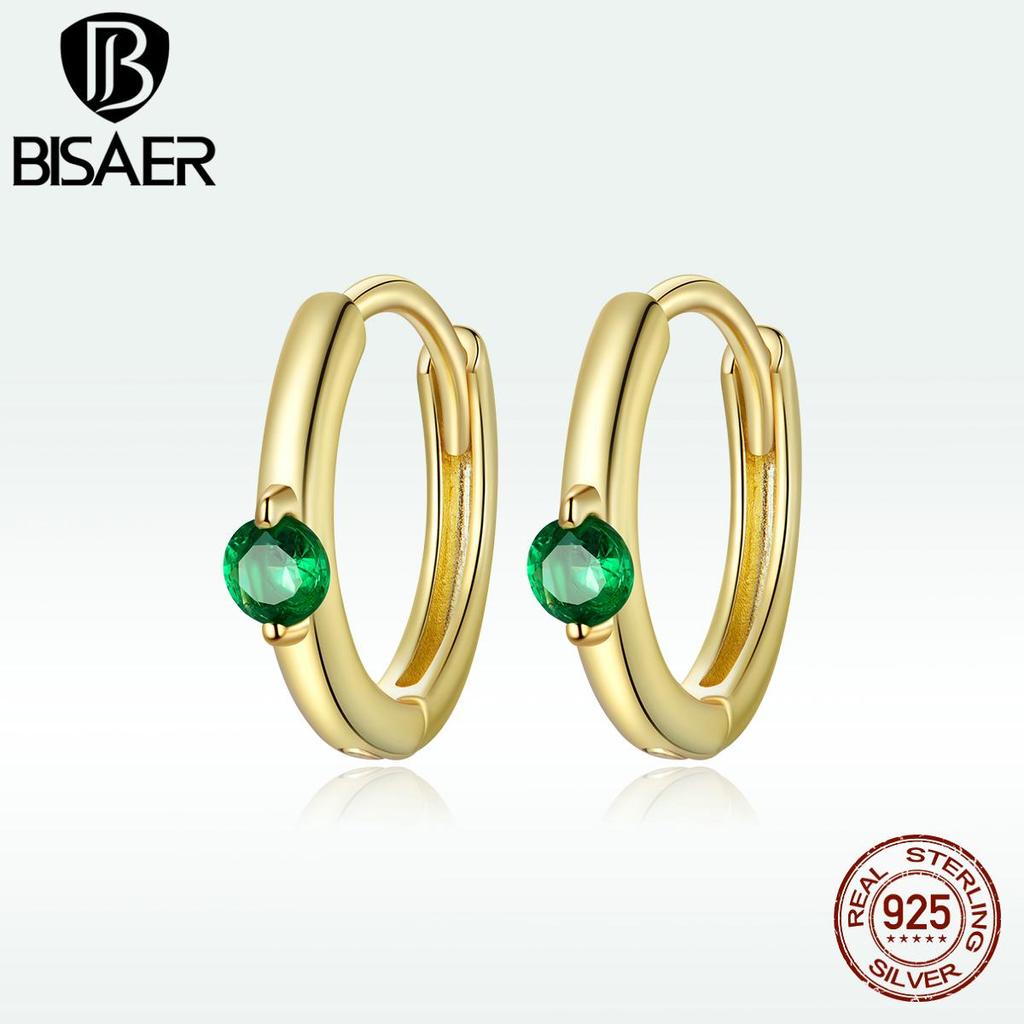 Bisaer 925 Sterling Silver Hypoallergenic Earrings Colorful Cubic Zirconia Women Ear Buckles