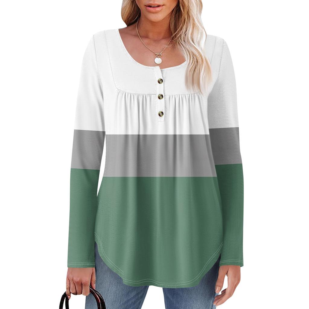 Женская туника с длинным рукавом, свободные топы, повседневные топы оверсайз, плиссированная туника, застегивающаяся на пуговицы, повседневные женские топы с принтом