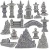 Milisten 1 Set Mini Pagoda Statue Resin Rockery Bonsai Decor Tiny Pavilion Figurine Miniature Zen Garden Accessories for Micro Landscape Sand Table