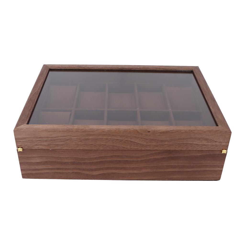 10 Grid Wooden Watch Box Transparent Cover Watch Jewelry Storage Organizer Container Box