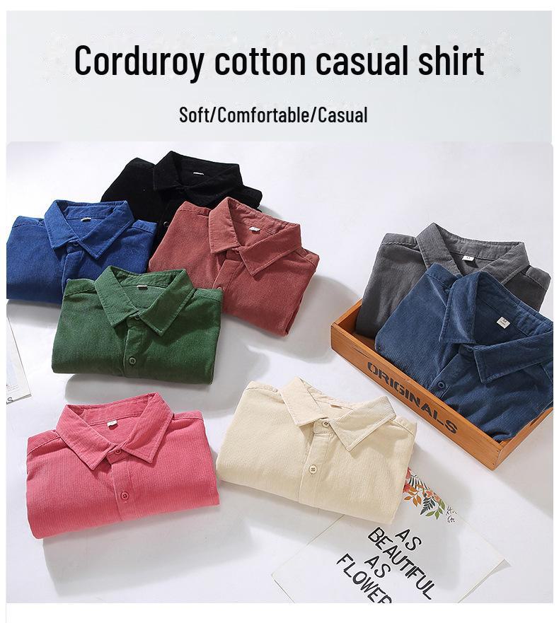 Мужская вельветовая рубашка-куртка с длинным рукавом: Повседневная рабочая одежда, однобортная, многослойная верхняя одежда