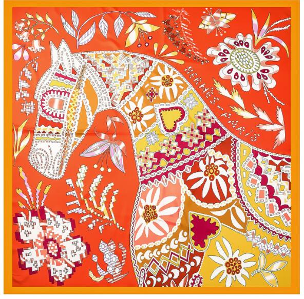Luxury Brand Big Size Animal Print Scarf Women Square Twill Silk Scarf Flower And Horse Scarf Shawl Bandanas 130*130CM