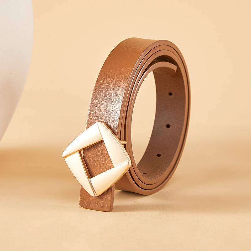 Женский ремень из цельной кожи с гладкой пряжкой для женщин, квадратная пряжка из цинкового сплава, корейский кожаный тонкий ремень
