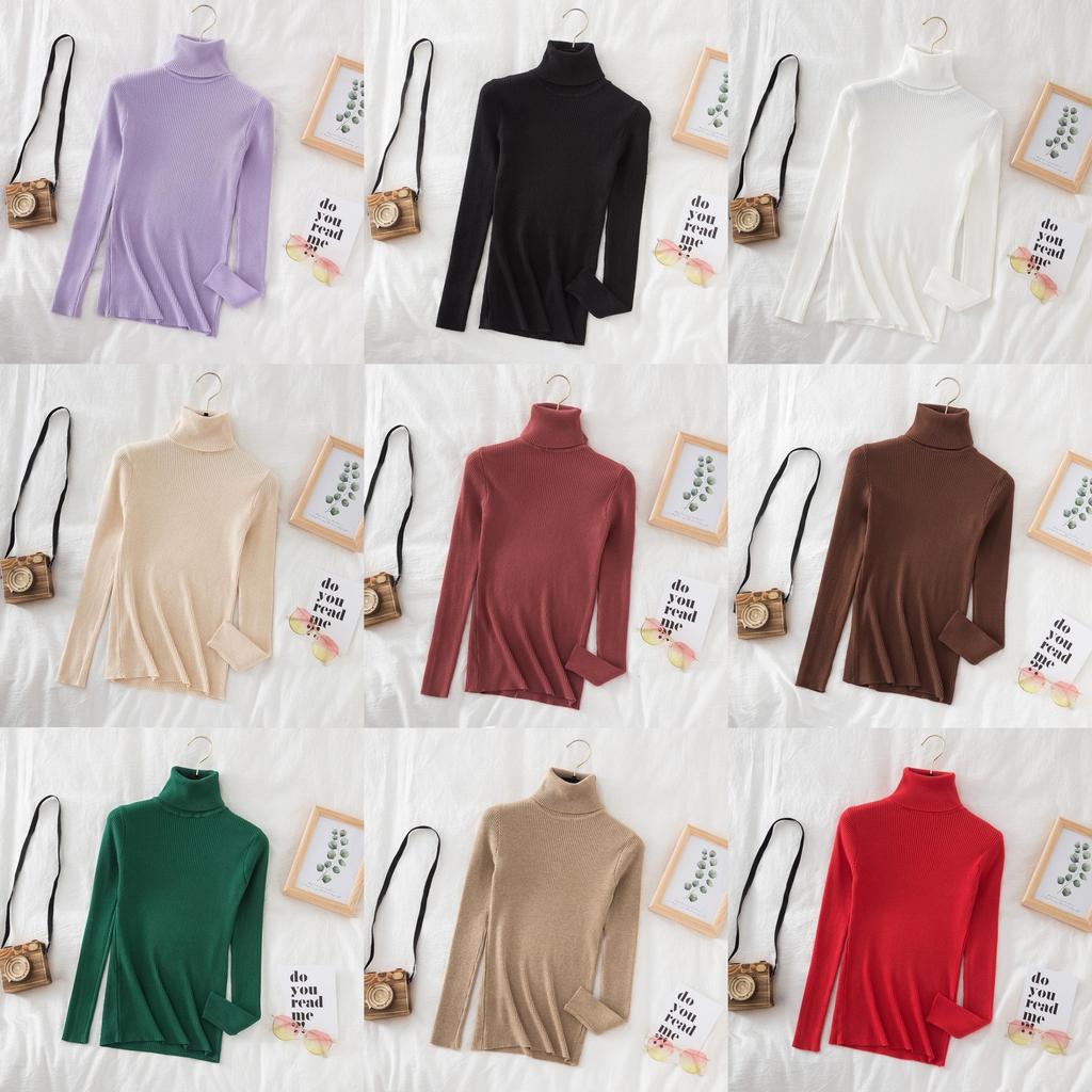 Elegant Knit Sweater For Women With High Neck Slim Fit Long Sleeve Casual Wear