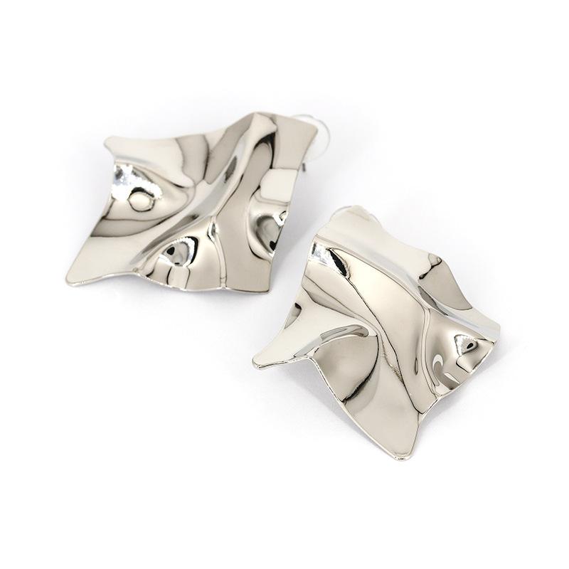 Exaggerated Gold Color Irregular Square Shiny Metal Big Drop Earrings Women Rhombus Punk Ear Party Jewelry