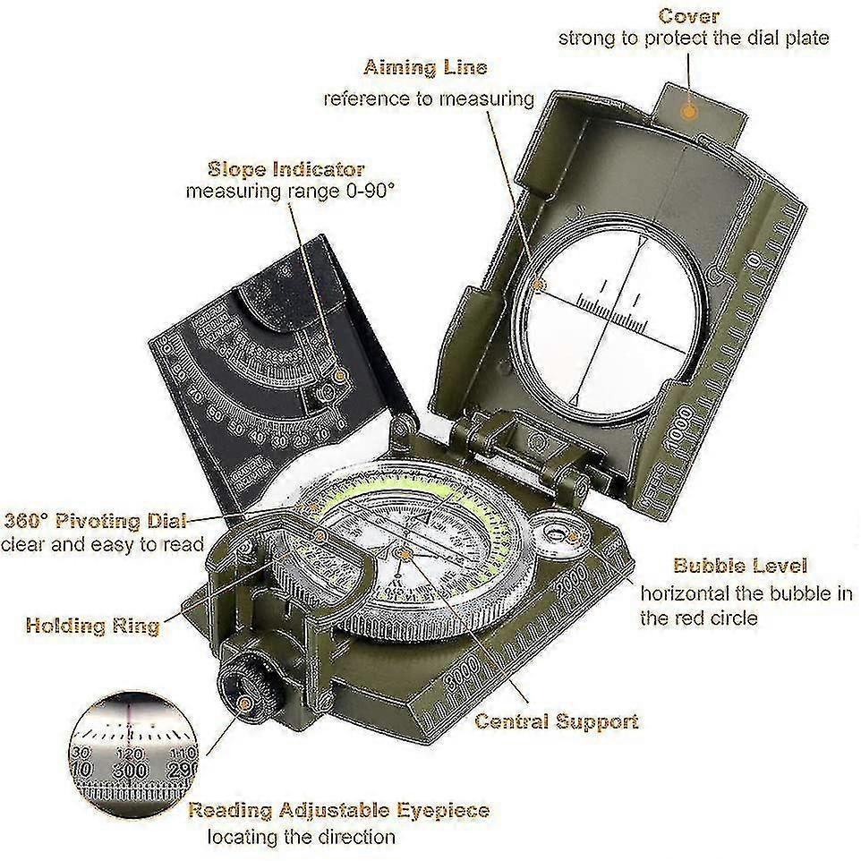 Professional Multifunctional Compass, All Metal Military Waterproof High-precision Compass