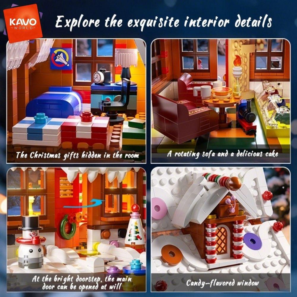 KAVOWORLD 1614PCS Christmas Gingerbread House Building Blocks Set with LED Lights Festive Winter Holiday Construction Toy Interior Architecture Model