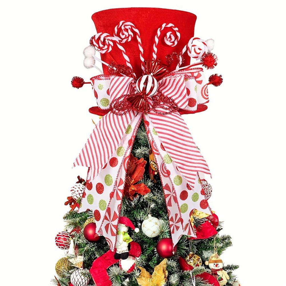 Unique Decor Christmas Tree Topper Christmas Celebration Candy Cane Accents Cute Bow Ribbons Easy Assembly Design