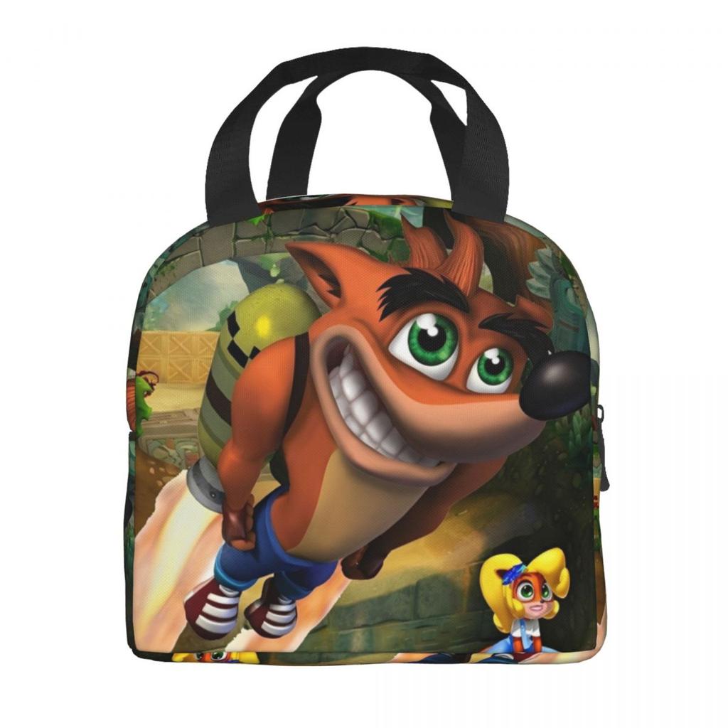 Crashs Bandicoots Cartoon Insulated Lunch Bags Video Game Food Container Portable Thermal Cooler Lunch Boxes For Work
