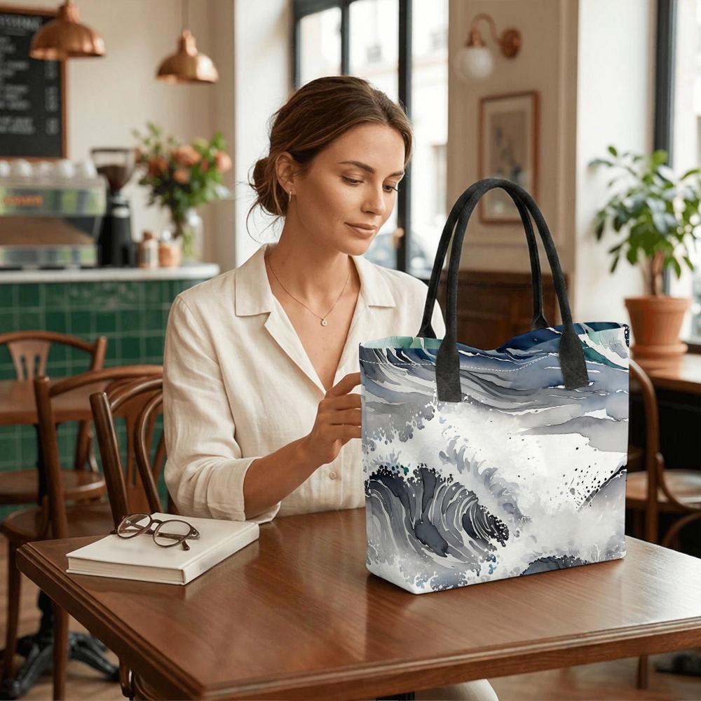 Watercolor Wave Tote Bag Fashion Large Capacity Shoulder Handbag for Daily Use
