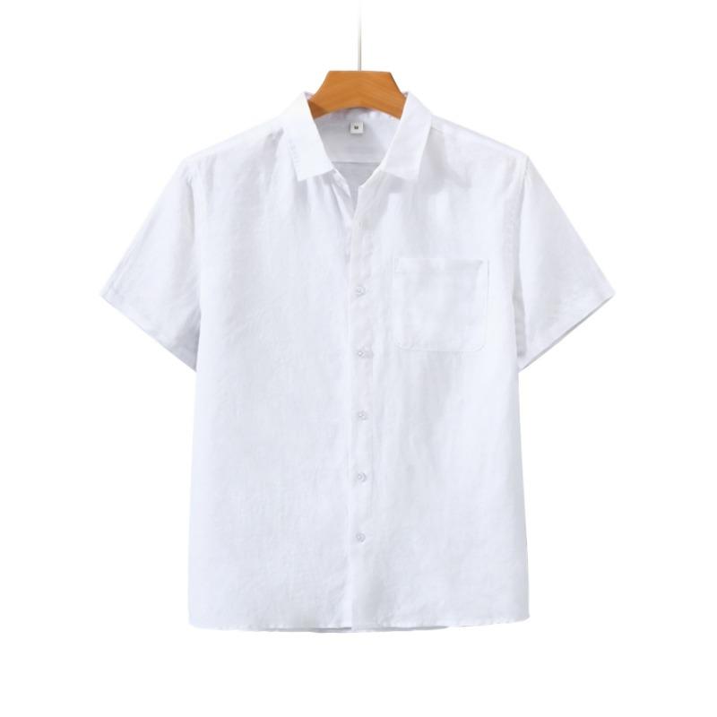 Мужская льняная рубашка с коротким рукавом, летняя тонкая свободная льняная рубашка для пляжа, отдыха на открытом воздухе, повседневная одежда