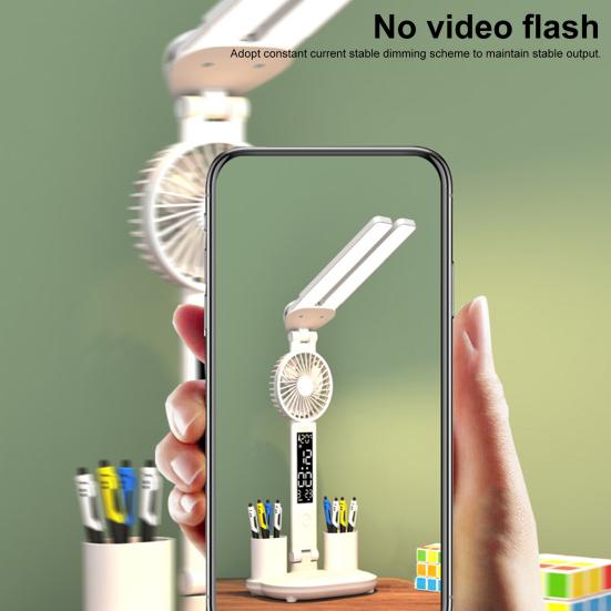 3-в-1 светодиодная настольная лампа с охлаждающим вентилятором, держателем для ручек, дизайном без мерцания, регулируемой яркостью, сенсорным управлением, многоугловым вращением, офисная настольная лампа