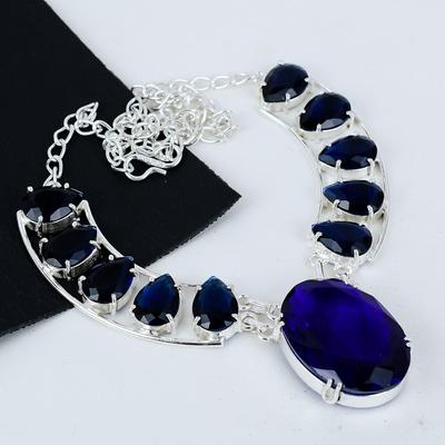 Удивительный синий сапфир драгоценный камень ручной работы из стерлингового серебра 925 пробы гальванопластика ожерелье, синий сапфир серебро для жены унисекс кулон пасхальные подарки