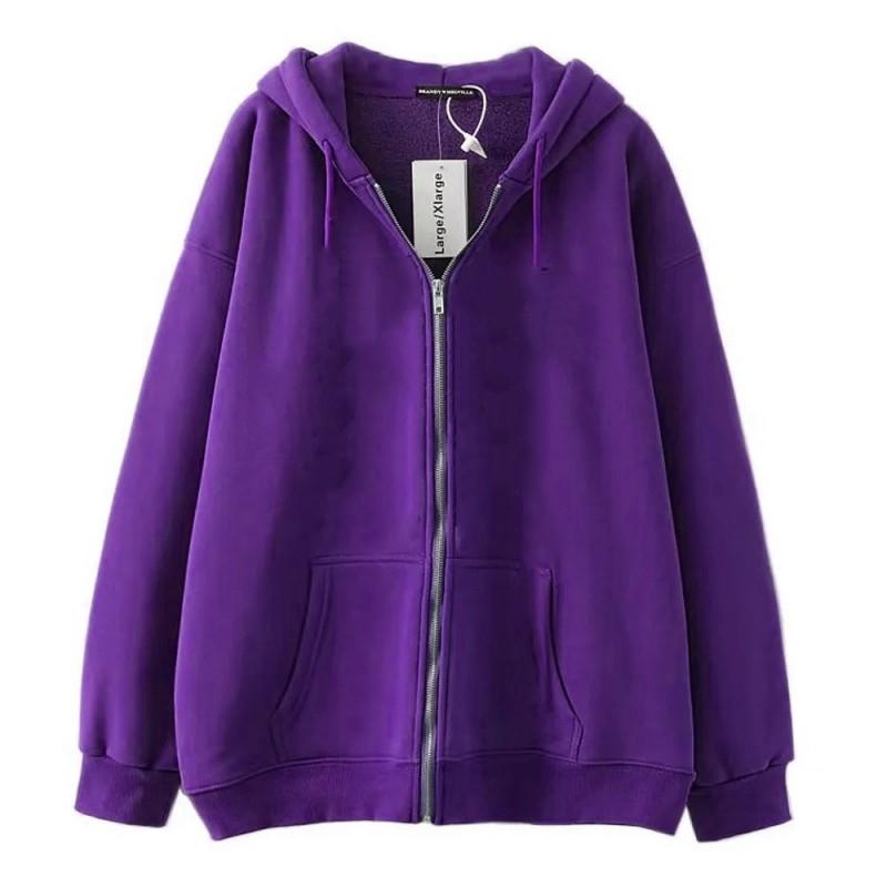Womens Hooded Zip-Up Sweatshirt With Pockets Loose Fit Streetwear Casual Long Sleeve Pullover