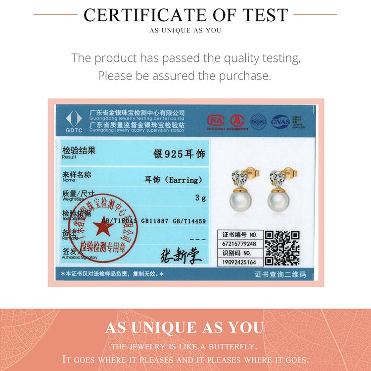 WOSTU Genuine 925 Sterling Silver Love Shell Pearl Drop Earrings for Women Plated Gold Earrings Jewelry