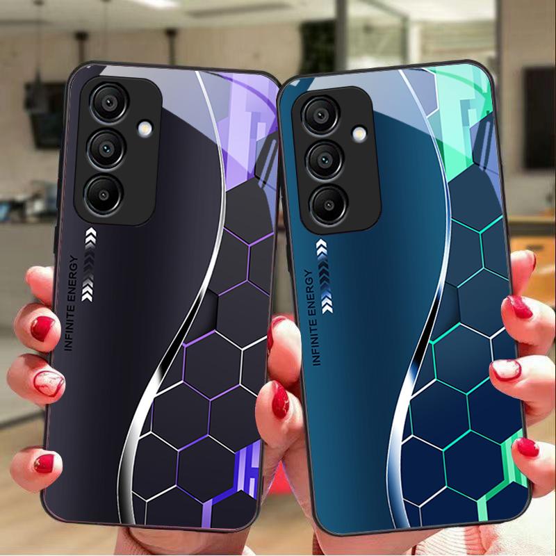 Научно-фантастический серебристо-белый чехол для телефона из закаленного стекла для Samsung Galaxy A15 5G 54 4G 51 50 24 35 90 71 12 51 53 52S 80 22 34 Черный