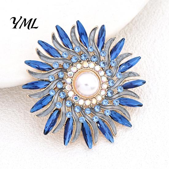 Shirt Lapel Pin Retro Rhinestone Sunflower Brooch Pin, Floral with Faux Parties Pearl, Metal Flower Badge for Women, Clothing Accessories Decorative