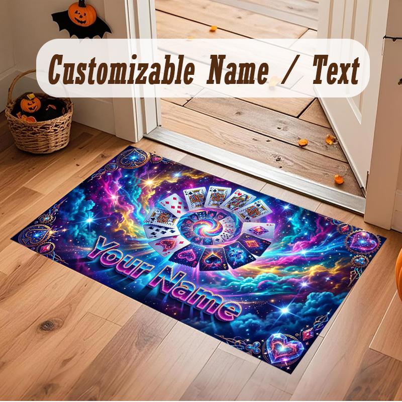 Astronaut Space Theme Soft Crystal Velvet Rug Custom Name & Text Print Non Slip Floor Rug for Bedroom Living Room