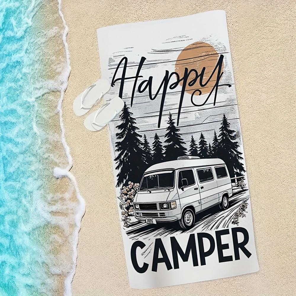 Retro Camper Van "HAPPY CAMPER" Microfiber Towel, Ultra-Fine Quick-Dry for Beach Gym Home Unisex