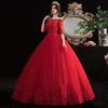 2025 Red Off-Shoulder Floor-Length Wedding Dress - Plus Size, Slimming Princess Style for Spring/Summer